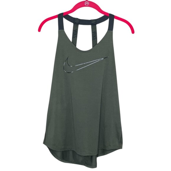 Nike Medium‎ Dri-Fit Green Breathe Swoosh Logo Back Strap Athletic Yoga Tank Top - Picture 1 of 4